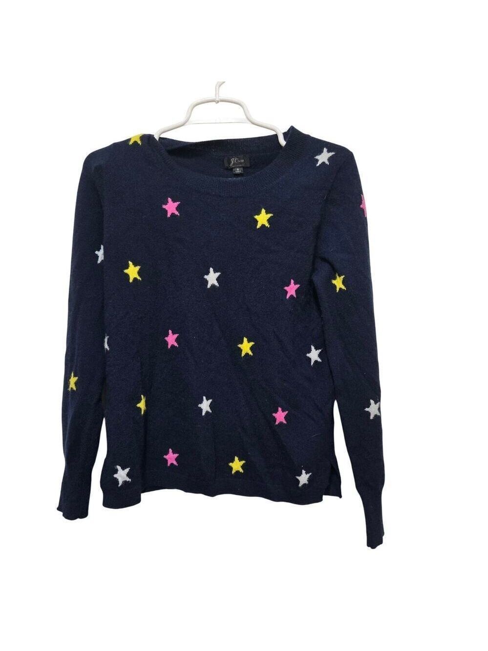 J.Crew 100% Cashmere Star Intarsia Sweater Small Navy K3123
